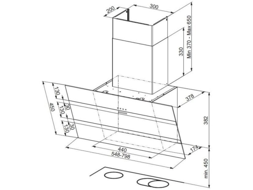 Komínová digestoř Faber STEELMAX EV8 BK/X A55 nákres