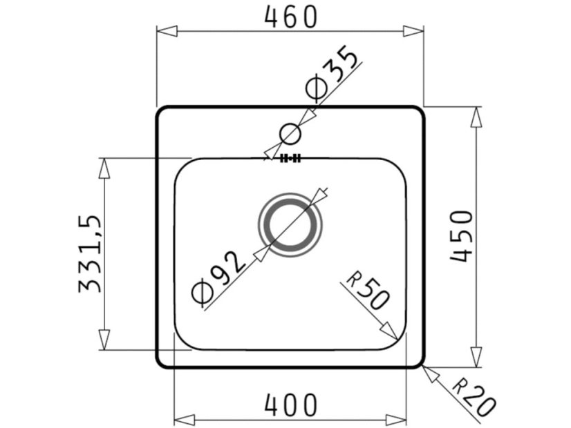 Nerezový drez Pyramis Zeria 46x45 1B