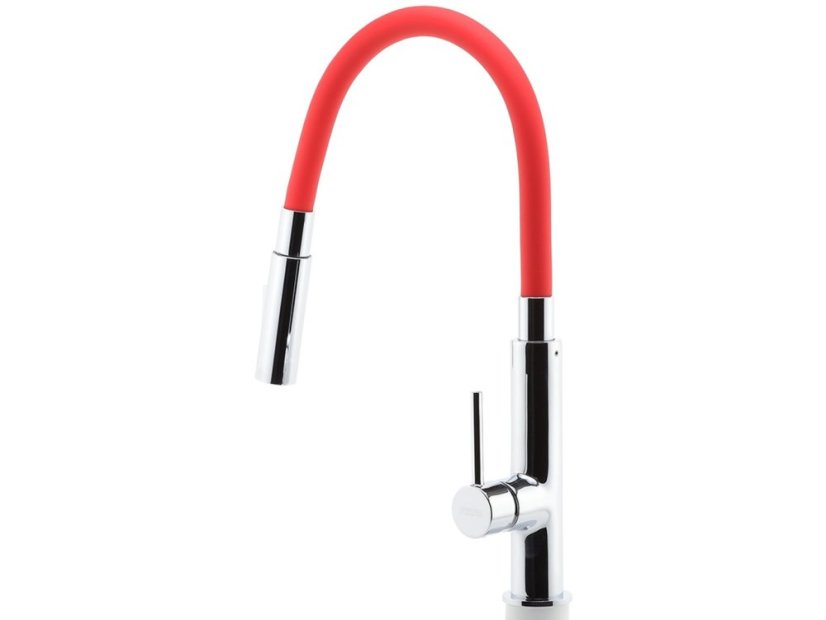 Drezová stojanková batéria s červeným ramenom a sprškou