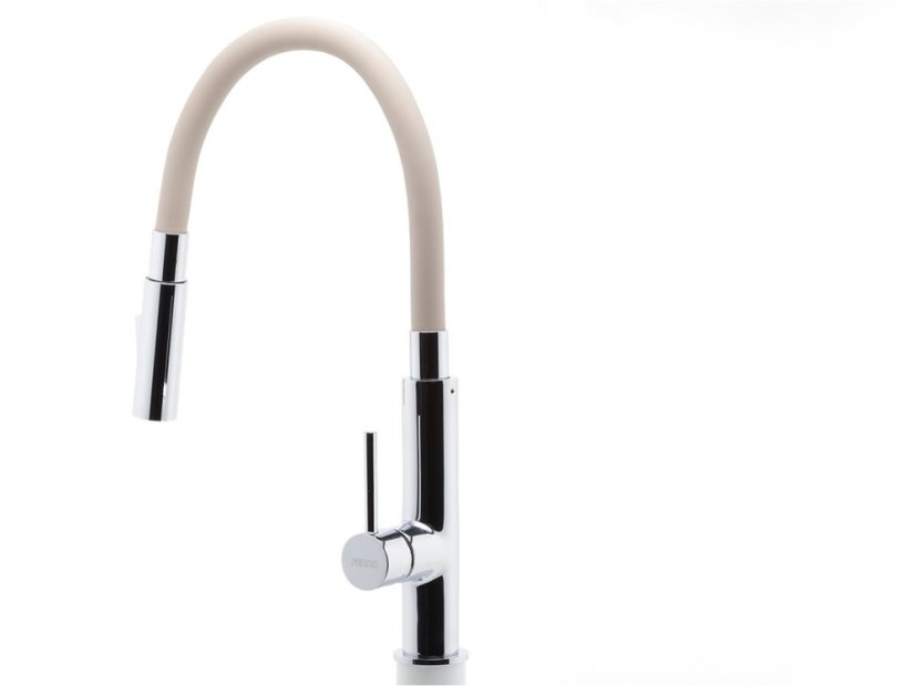 Drezová stojanková batéria s béžovým ramenom a sprškou