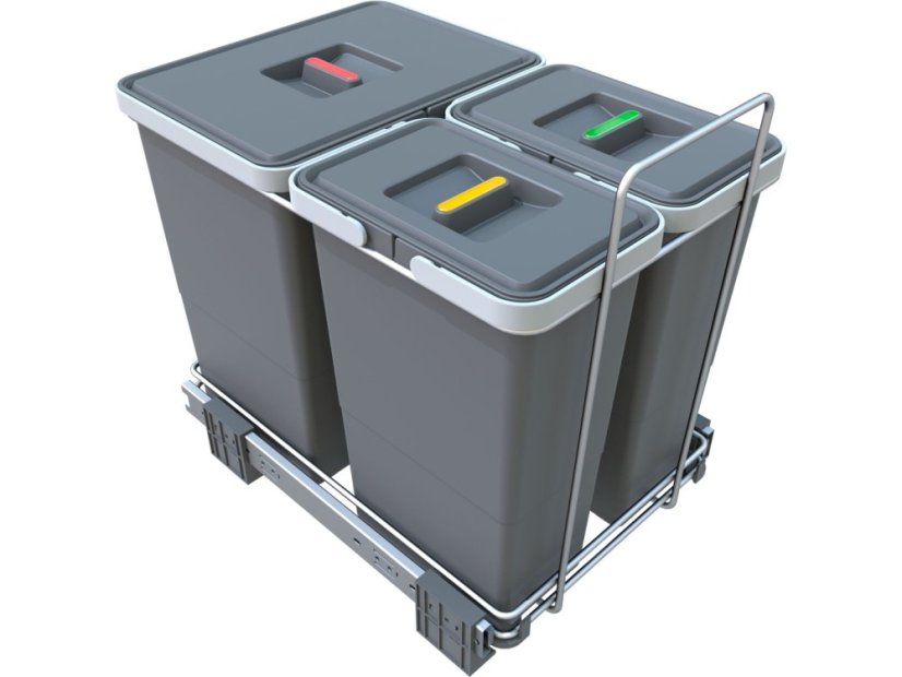 Vestavný odpadkový koš Elletipi ECOFIL - výsuvný, s rámem, 18+8+8 L - 1