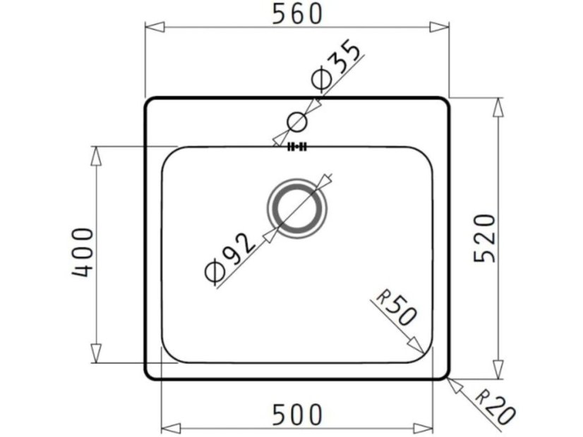 Nerezový drez Pyramis Zeria 56x52 1B