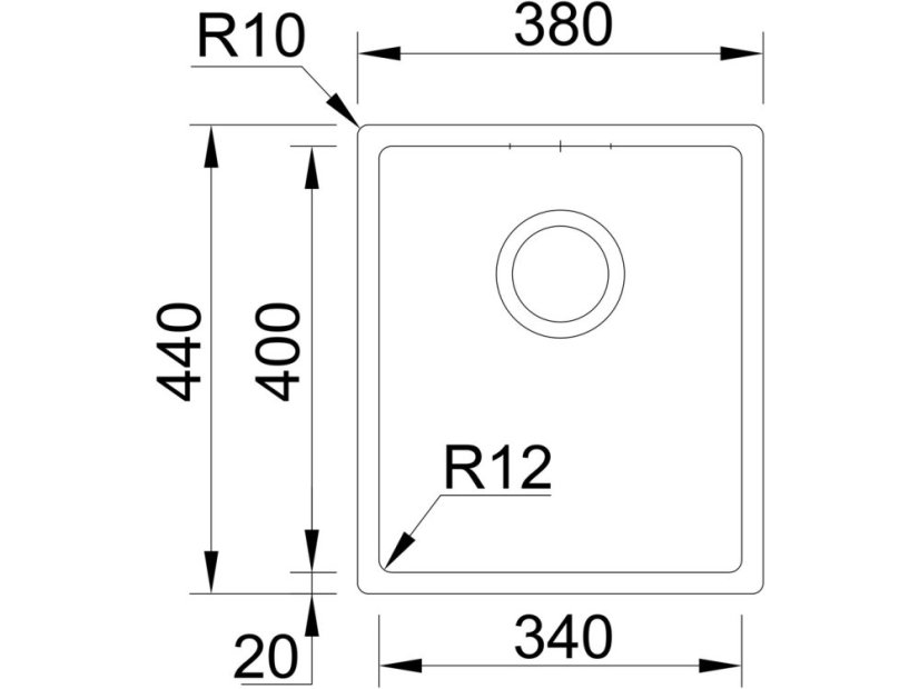 Nerezový dřez Sinks BOX 380 RO 1,0mm
