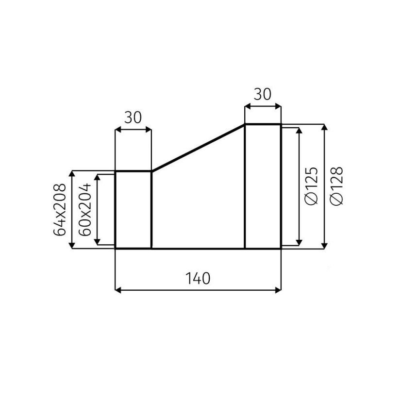 Přechod 204x60 na průměr 125 mm