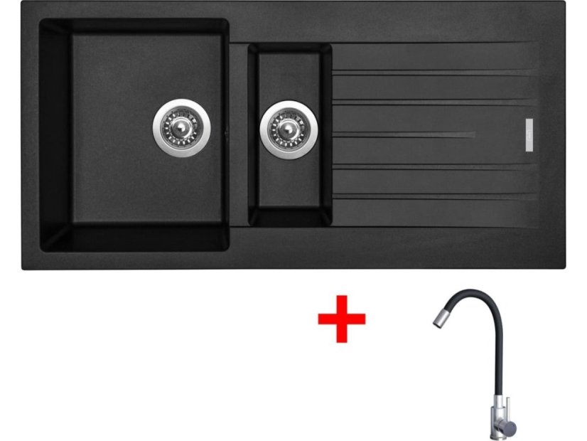 Set Sinks Perfecto 1000.1 Pureblack + Elasta nerez/čierná