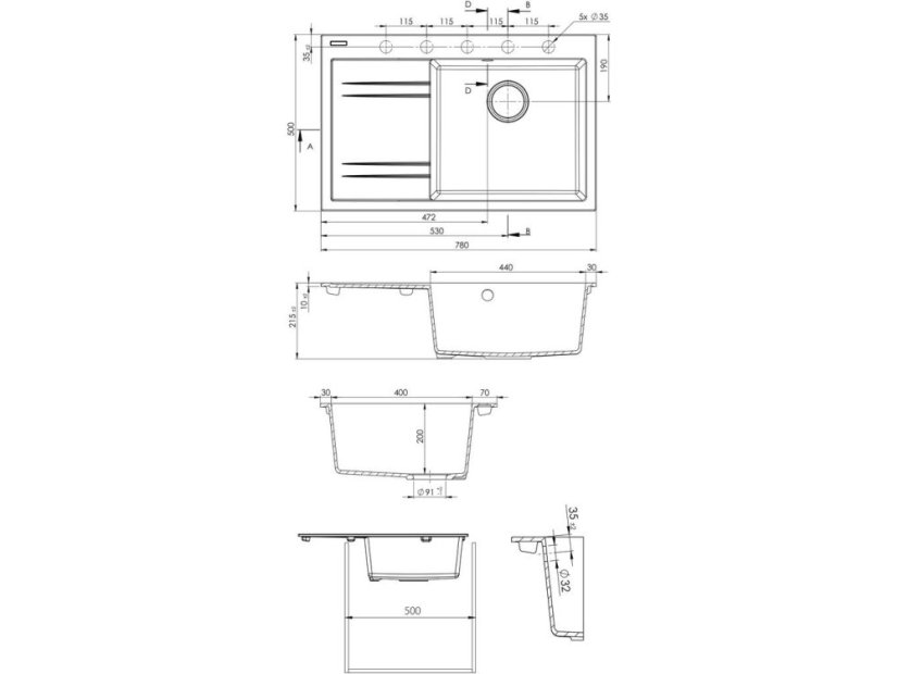 Set Sinks RIM 780 P Truffle + Mix 3 P GR
