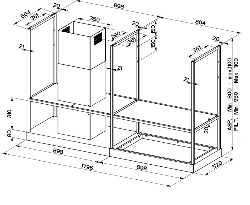 Ostrůvková digestoř Faber T-SHELF TITANIUM MATT A180