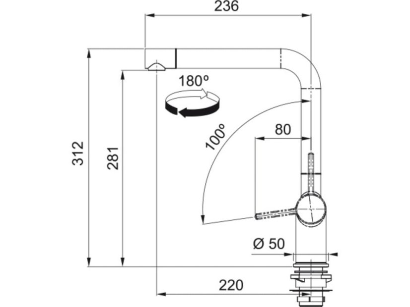 Dřezová baterie Franke FN 6100.902 Active New nákres