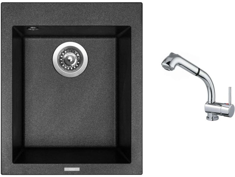 Set Sinks CUBE 410 Metalblack + baterie Sinks MIX 3 S Chrom