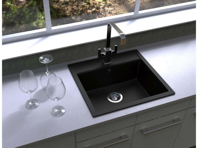 Granitový dřez Sinks Solo 560 Metalblack realizace