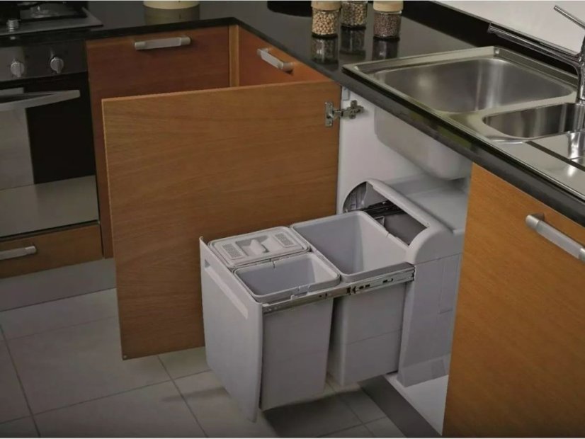 Vestavný odpadkový koš Elletipi CITY - výsuvný, 12+8+8 L , PTA 4040B - 6