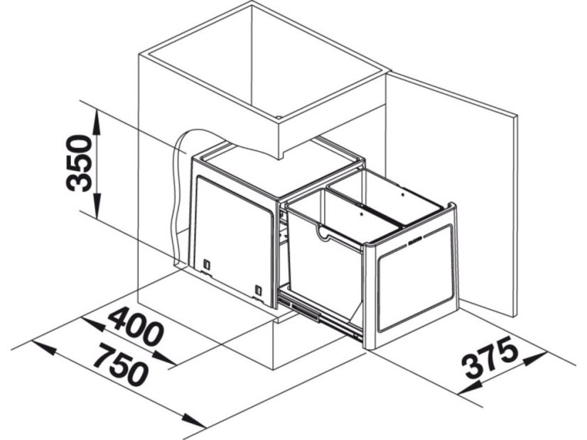 Odpadkový koš Blanco Botton Pro 45/2  Manual nákres
