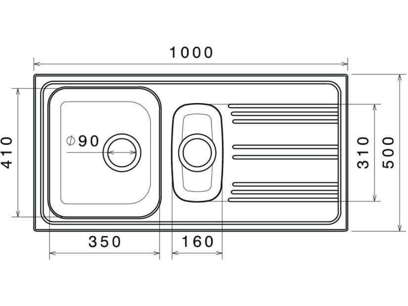 Nerezový dřez Sinks STAR 1000.1 V 0,6mm matný nákres