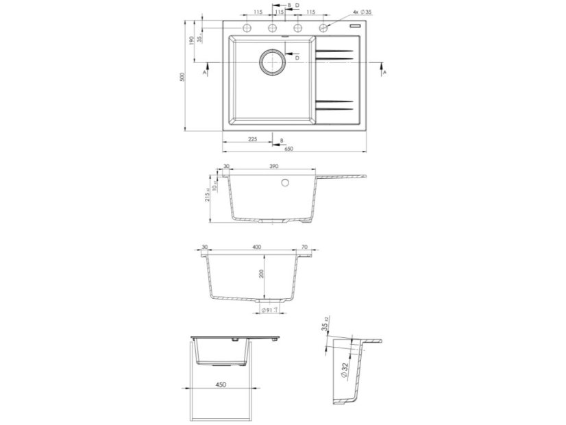Sinks RIM 650 L Granblack + Vitalia černá matná
