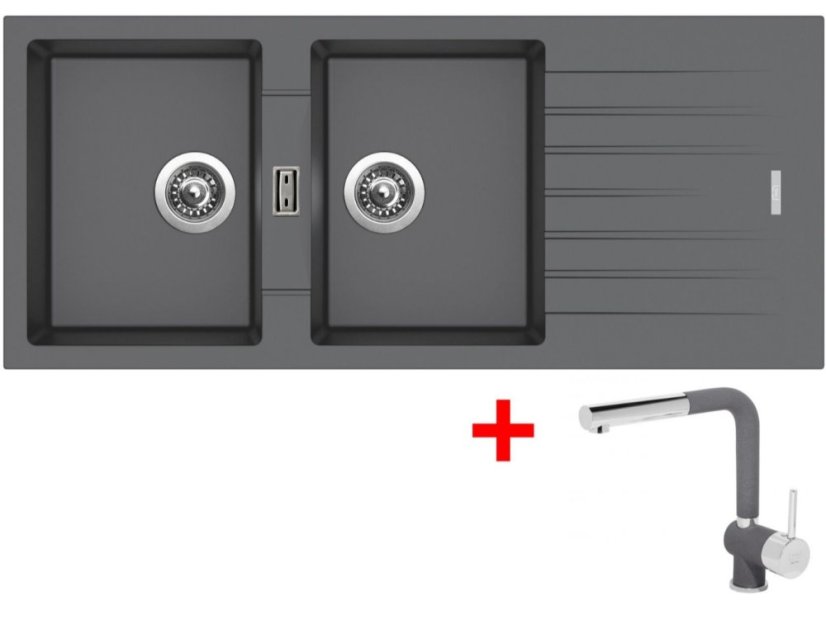 Set Sinks Perfecto 1160 Duo Titanium + Mix 3 P GR