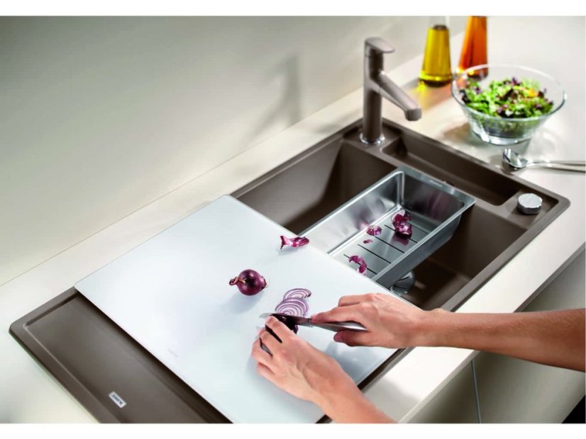 Granitový drez Blanco AXIA III 5 S InFino tartufo drez vpravo s excentrom prísluš. sklo