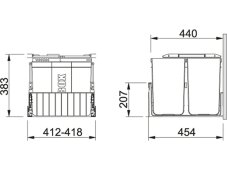 Výsuvný odpadkový koš Franke  300-45 nákres