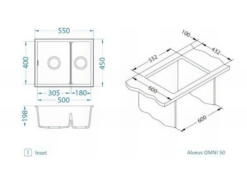 Granitový drez Alveus Omni 50 beton
