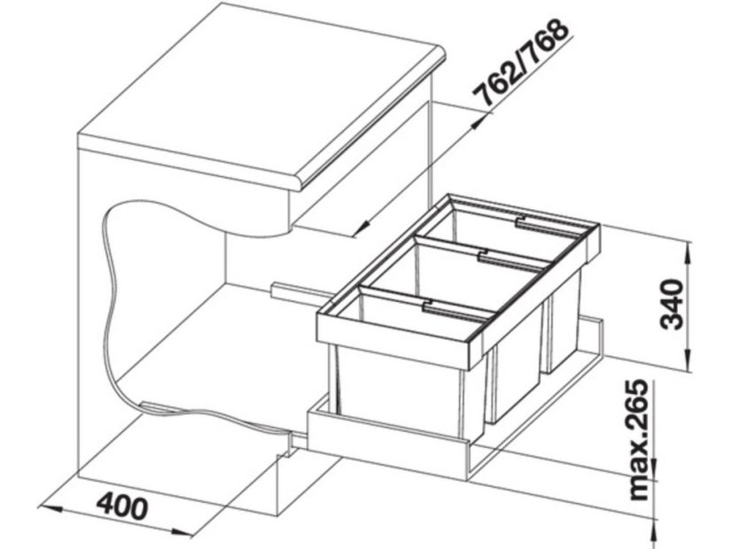Odpadkový koš Blanco Flexon II Low 80/3 nákres