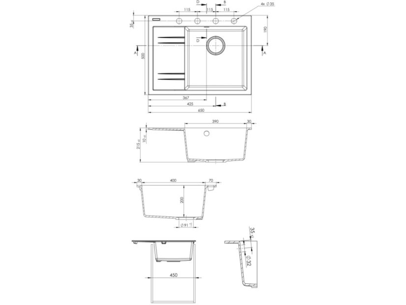 Set Sinks RIM 650 P Granblack + Elka černá matná