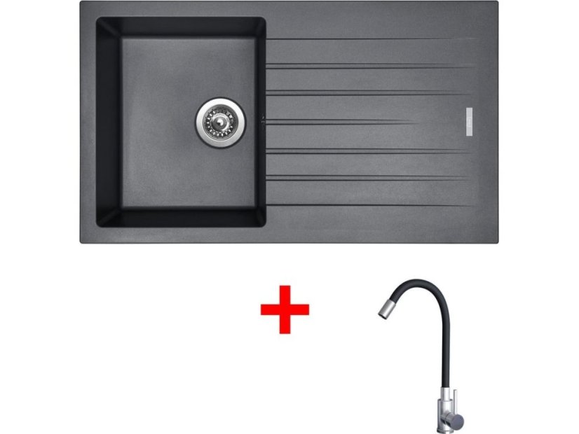 Set Sinks Perfecto 860 Titanium + Elasta nerez/čierná