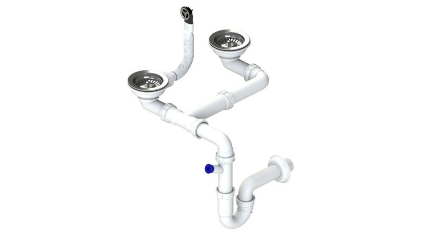 Dřezový dvousifon 3 1/2" pro granitové dřezy s úsporou místa