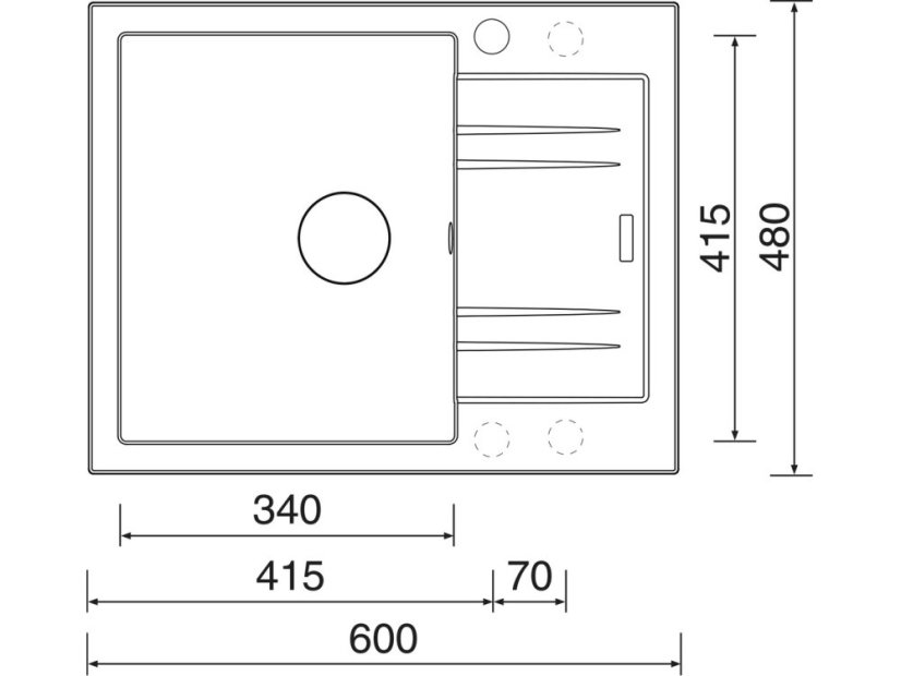 Granitový drez Sinks Linea 600 N Granblack Ľavý