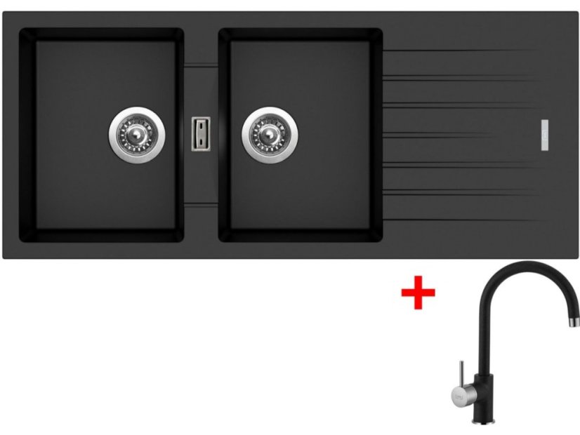 Set Sinks Perfecto 1160 Duo Metalblack + Vitalia GR