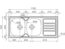 Nerezový dřez Sinks OKIO 1160 DUO nákres