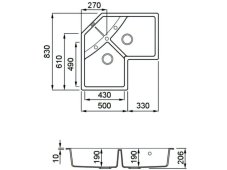 Granitový dřez Elleci Unico Corner G40 nákres