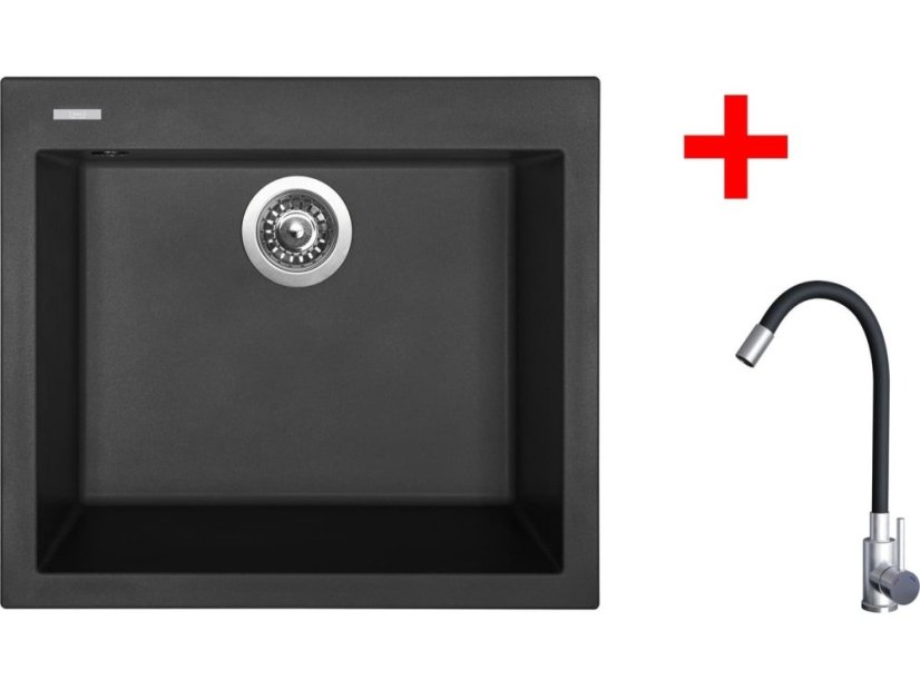 Set Sinks Cube 560 Pureblack + Elasta nerez/černá