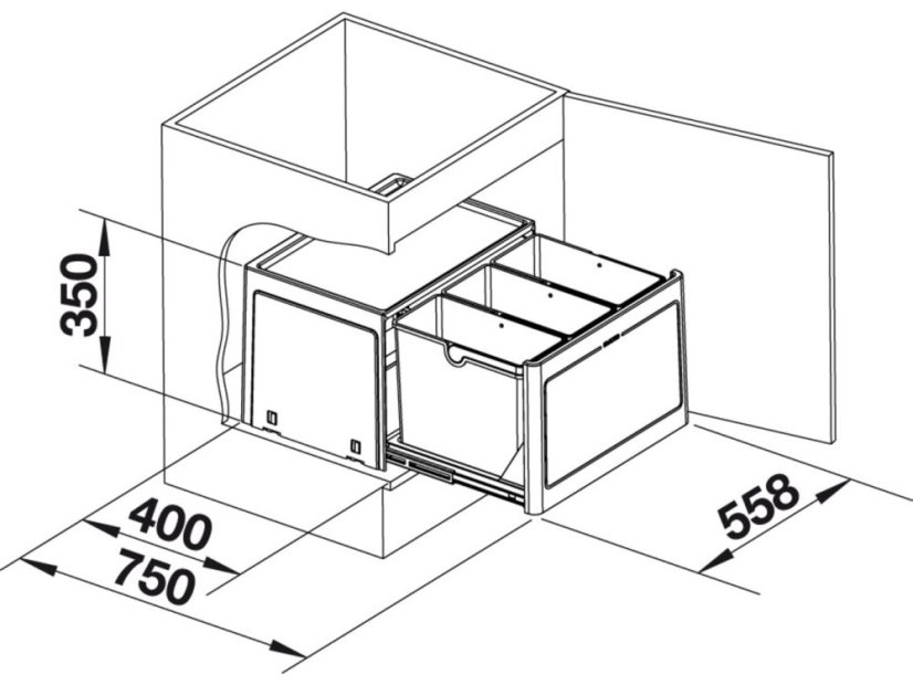 Odpadkový koš Blanco Botton PRO 60/3 Automatic nákres