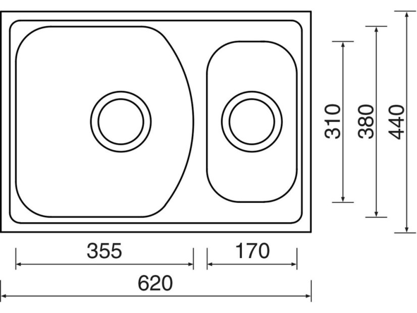 Nerezový dřez Sinks TWIN nákres