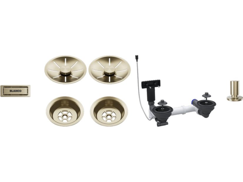 Blanco odtoková sada InFino pro dvě vaničky + táhlo, satin gold Blanco odtoková sada InFino pro dvě vaničky + táhlo, satin gold