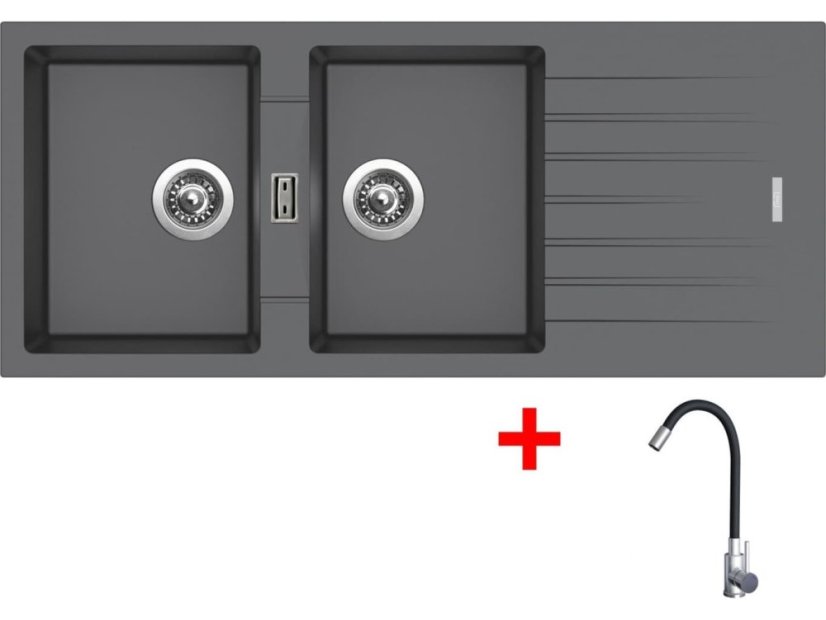 Set Sinks Perfecto 1160 Duo Titanium + Elasta nerez/čierná