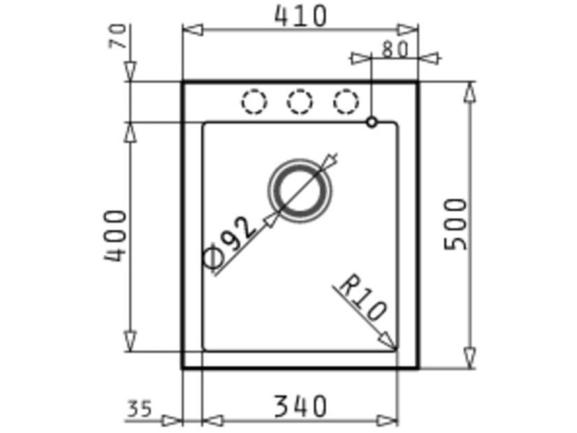 Granitový dřez Pyramis Istros 41 x 50 1B nákres