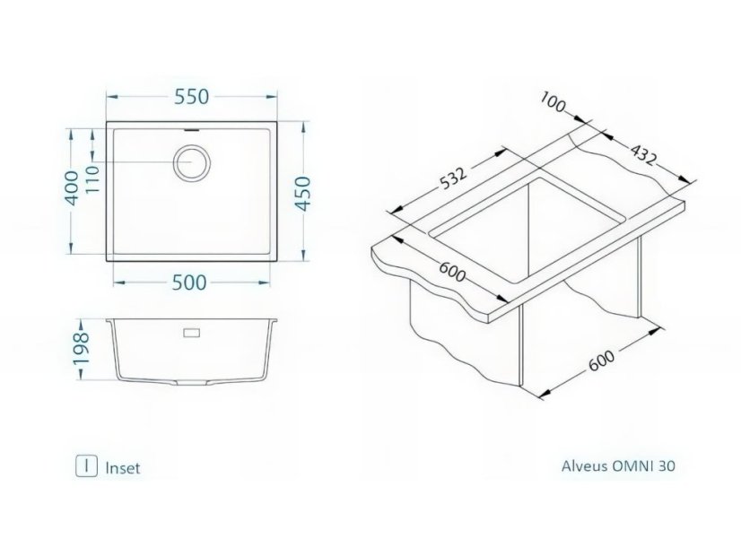 Granitový drez Alveus Omni 30 čierná matná