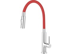 Drezová stojanková batéria s červeným ramenom a sprškou