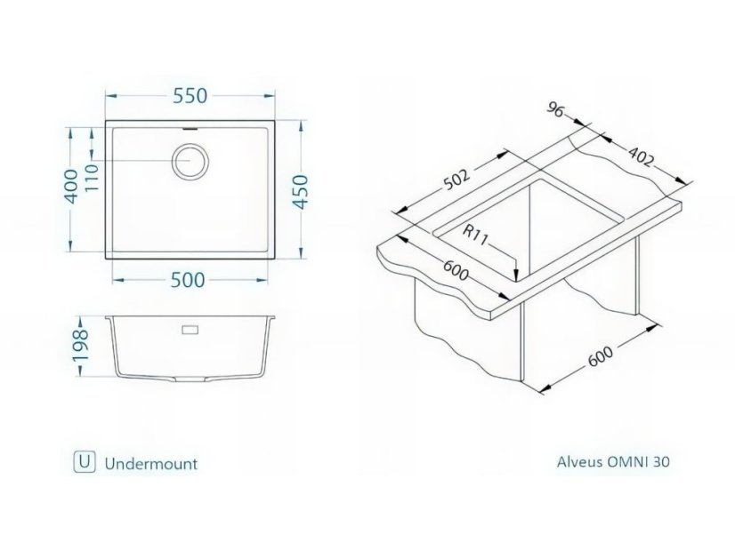 Granitový drez Alveus Omni 30 čierná matná