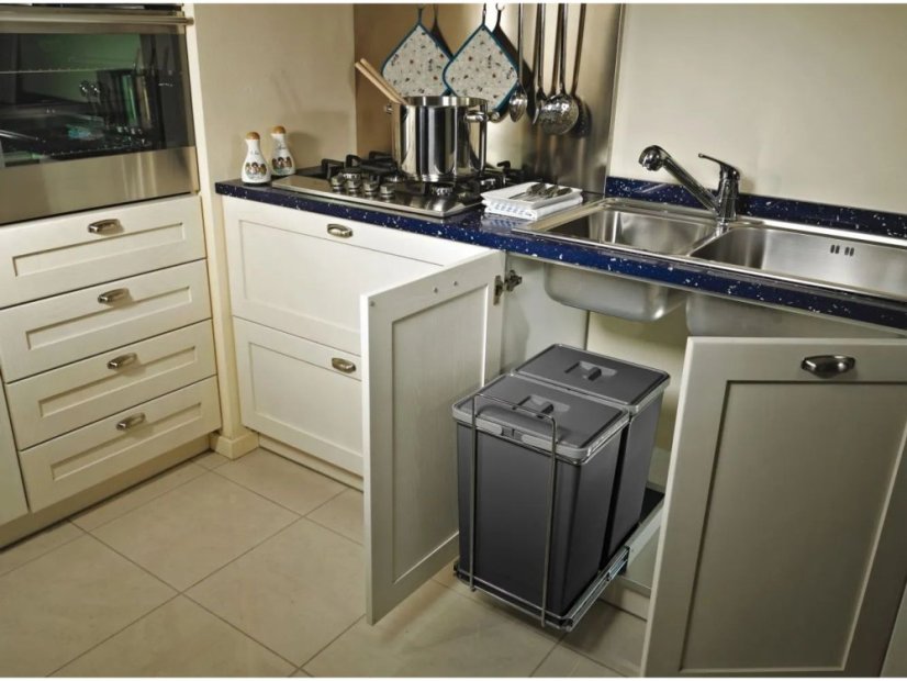 Vstavaný odpadkový kôš Elletipi ECOFIL - výsuvný, s rámom, 18+18 l - 3