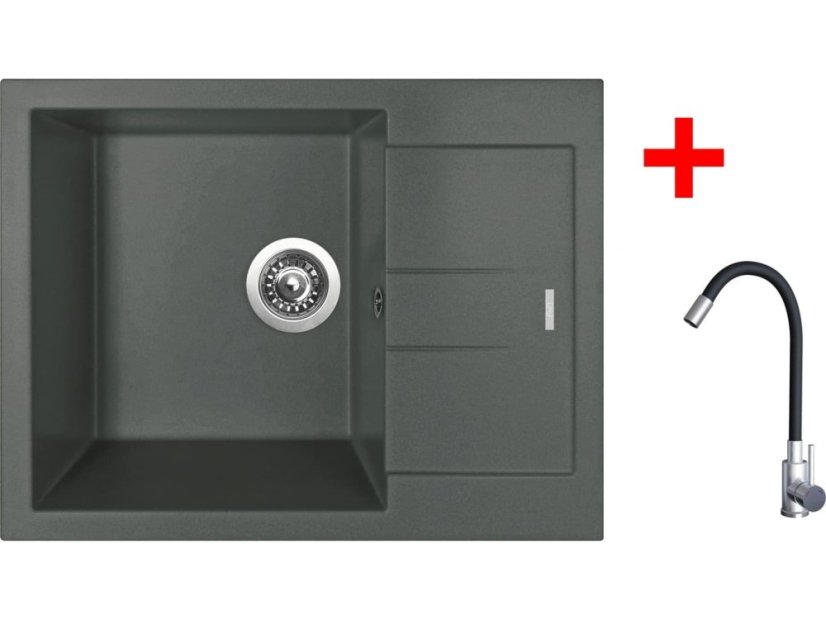 Sinks AMANDA 650 Titanium + Elasta nerez/černá