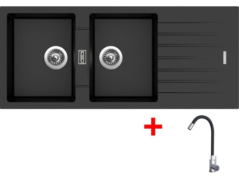 Set Sinks Perfecto 1160 Duo Metalblack + Elasta nerez/černá