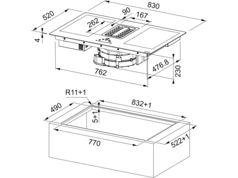 Indukční deska s odsavačem Franke FMA 839 HI Černé sklo
