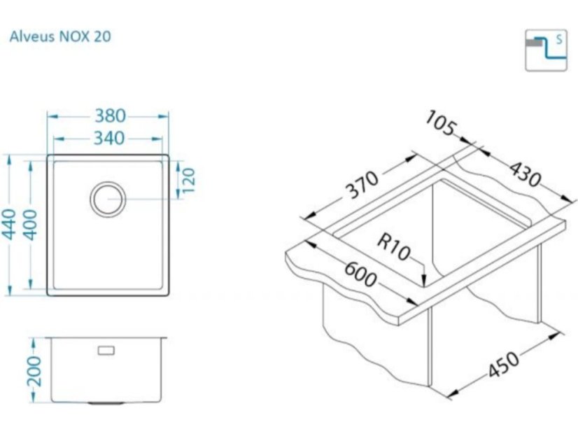 Nerezový dřez Alveus Nox 20 F/S/U BRS - 3