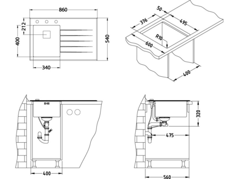 Skleněný dřez Alveus CRYSTALIX 10 P černý