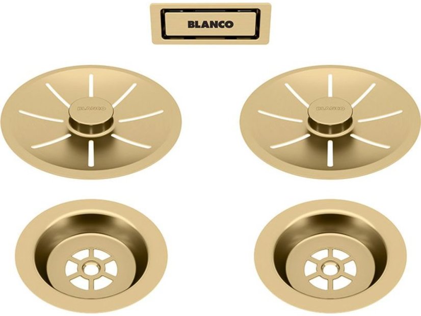 Odtoková sada InFino s přepadem C-overflow, saténově zlatá Gold Edition pro dva dřezy