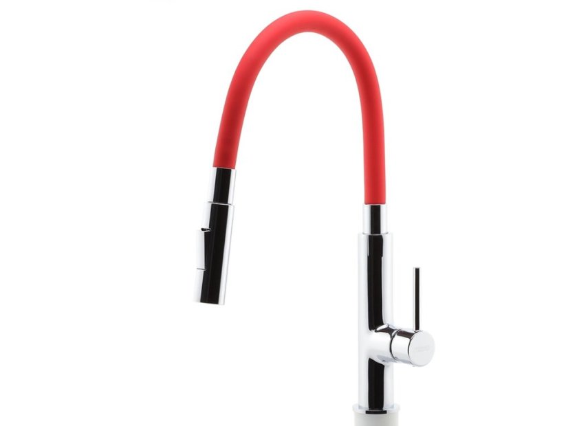 Drezová stojanková batéria s červeným ramenom a sprškou