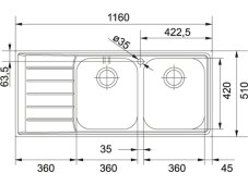 Nerezový dřez Franke NEX 621/7 Nerez nákres