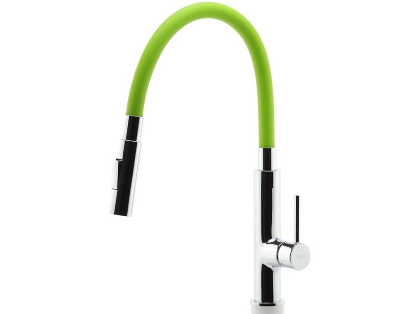 Drezová stojanková batéria so zeleným ramenom a sprškou