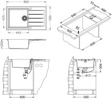 Granitový dřez Alveus Cadit 40 černý 91 nákres